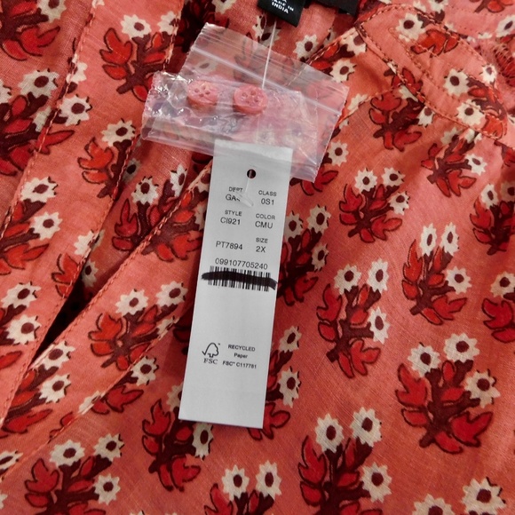 NWT!! J. CREW Cabana Mini Dress Block Print Ramie Coral Multi Cover Up Size 2X - Picture 14 of 16